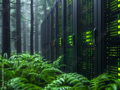 Datacenter dans la nature, concept d'impact écologique du numérique et des centres informatiques