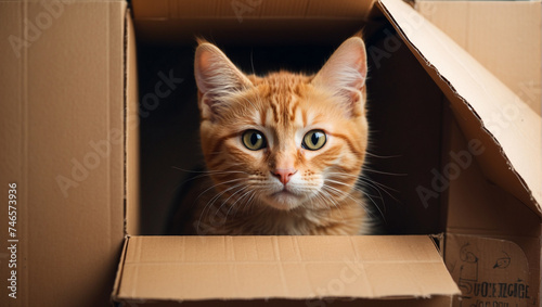 cute cat sitting in a cardboard box