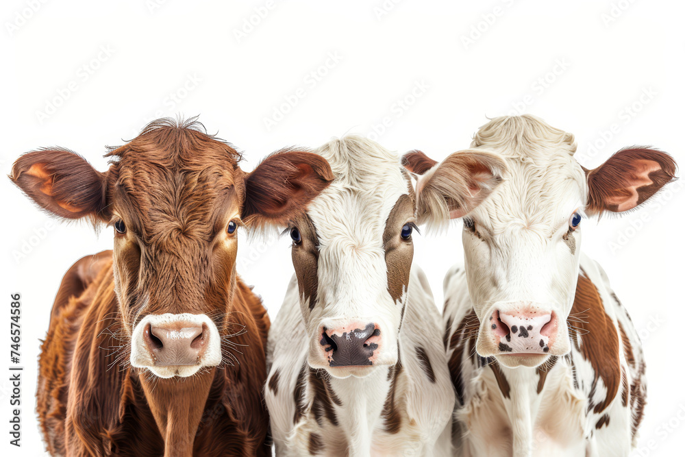 A young Holstein calf stands curious and alert on a pristine white snow background, presenting a stark and beautiful contrast.. A young Holstein calf stands curious and alert on a pristine white snow background, presenting a stark and beautiful contrast..