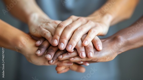 Diversity, people holding hands together, community support concept. 