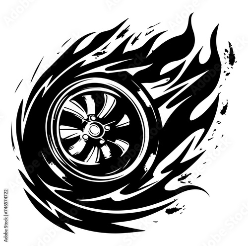 tire in motion with fire, Drifting Car Burning Tier