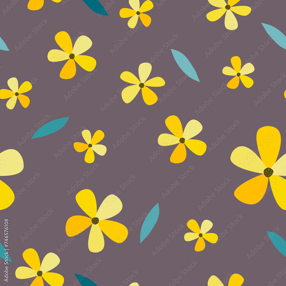 Abstract seamless pattern with blooming flowers and leaves.natural illustration with  flowers background.