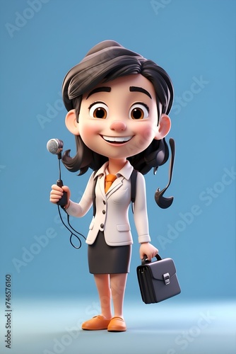 Cartoon Character Holding Microphone and Briefcase. Generative AI.