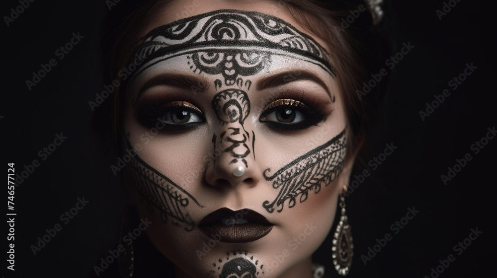 A woman with black and white makeup