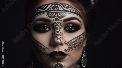 A woman with black and white makeup