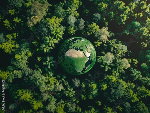 Planet Earth in the middle of a green forest