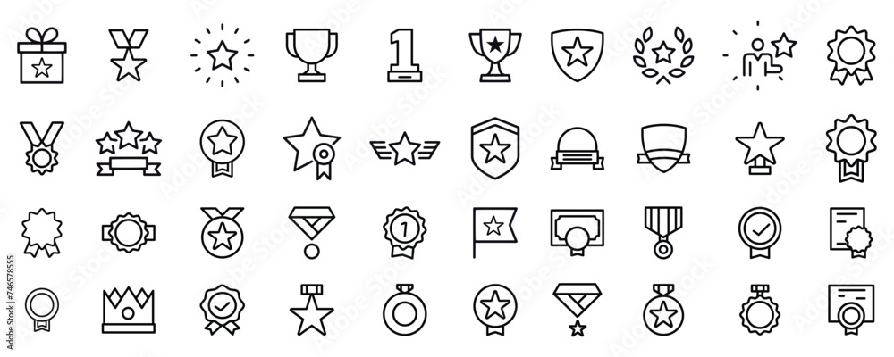Awards line icons set. Trophy cup, Medal, badge, Winner prize icon. Vector. eps 10