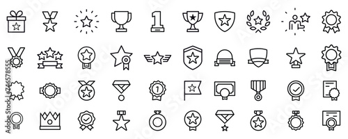 Obraz na płótnie Awards line icons set. Trophy cup, Medal, badge, Winner prize icon. Vector. eps 10 w salonie