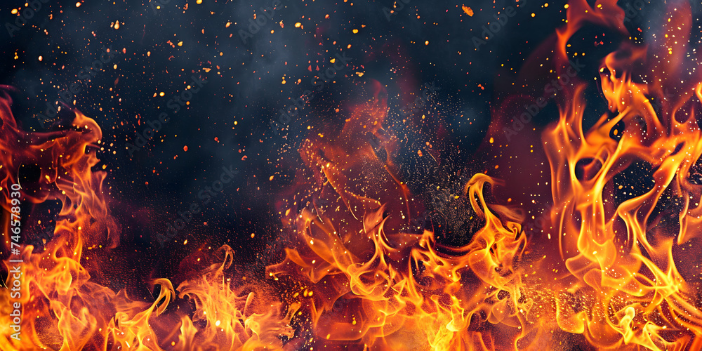 Fire blazes with intense heat on black background Fire blazes with intense heat on black background
