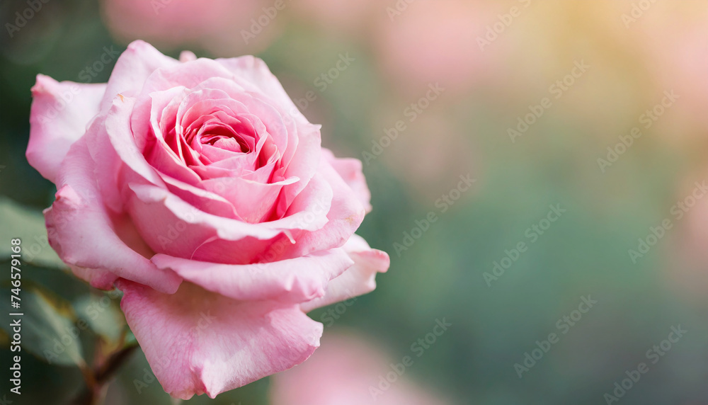 Horizontal banner with pink rose on blurred background. Beautiful nature. Horizontal banner with pink rose on blurred background. Beautiful nature.