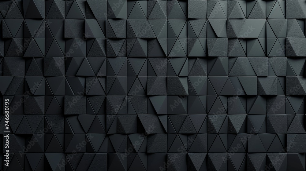 Generative AI image of Polished, Semigloss Wall background with tiles. Triangular, tile Wallpaper with 3D, Black blocks. 3D Render - obrazy, fototapety, plakaty 
