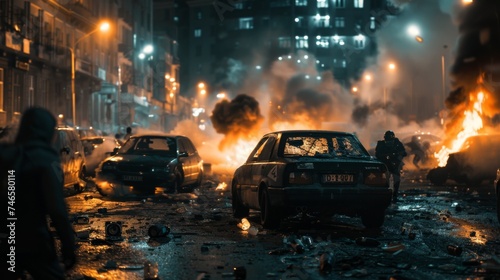 Fototapeta Naklejka Na Ścianę i Meble -  Riots in night city