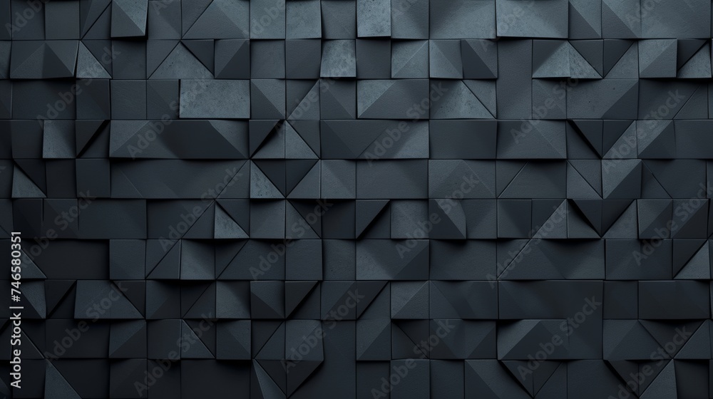 Generative AI image of Polished, Semigloss Wall background with tiles. Triangular, tile Wallpaper with 3D, Black blocks. 3D Render - obrazy, fototapety, plakaty 