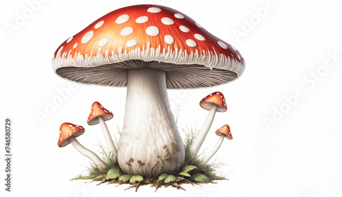 illustrazione di fungo dalla cappella rossa con punti bianchi