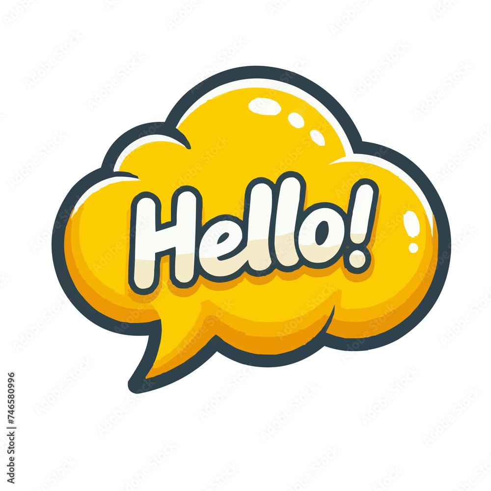 Bright Yellow Comic Style Speech Bubble with 'Hello!' Text, Friendly Greeting in Cartoon Vector Illustration, Engaging Graphic Design Element for Invitations and Advertisements Bright Yellow Comic Style Speech Bubble with 'Hello!' Text, Friendly Greeting in Cartoon Vector Illustration, Engaging Graphic Design Element for Invitations and Advertisements