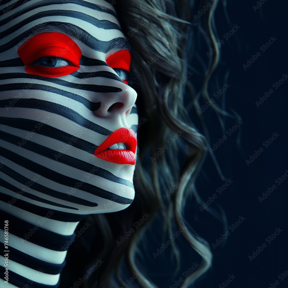 Hübsches Model Frauen Gesicht mit edler bunter Bodypainting Bemalung