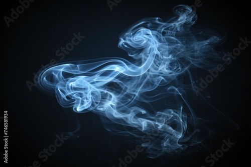 A captivating puff of blue smoke expanding symmetrically against a pitch-black backdrop, reflected on a smooth surface to enhance its visual impact.