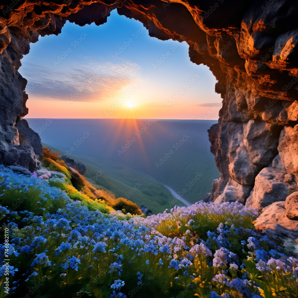 Sunrise from the cave opening