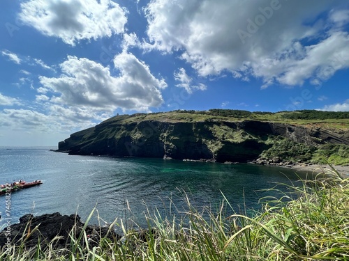 spectacular mountain and sea view on udo, jeju, korea