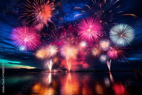 Breathtaking birthday fireworks illuminating the darkness with an explosion of colors, photographed in high definition to convey the magical and celebratory nature of the event