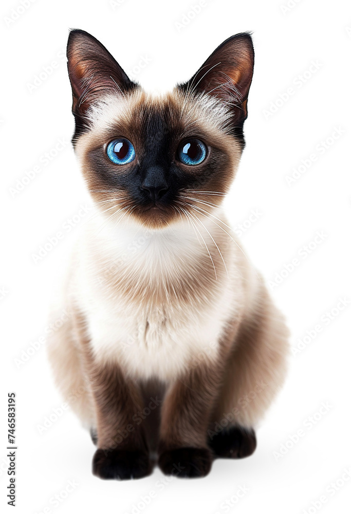 Siamese cat in hollow length on a transparent background.