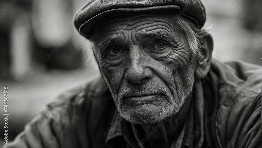 Portrait of an old man with wrinkles