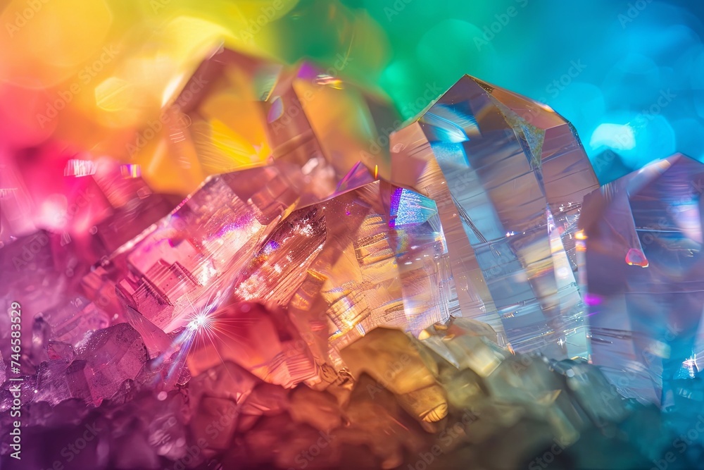 This close-up reveals a diverse assortment of crystals in an array of different colors, shapes, and sizes. Generative AI