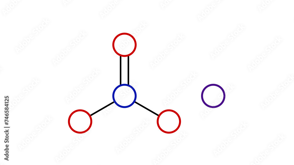 potassium nitrate molecule, structural chemical formula, ball-and-stick model, isolated image alkali metal nitrate potassium nitrate molecule, structural chemical formula, ball-and-stick model, isolated image alkali metal nitrate