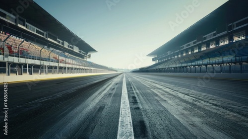 International race track. Arena race track Empty field with grandstand, starting point