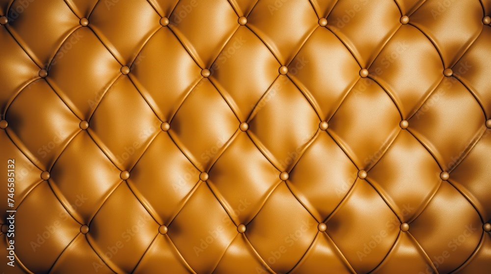 Luxurious gold leather seats, beautiful surface with rhombic stitching. Elegant background, gold leather, with buttons for pattern and background. Luxurious gold leather seats, beautiful surface with rhombic stitching. Elegant background, gold leather, with buttons for pattern and background.