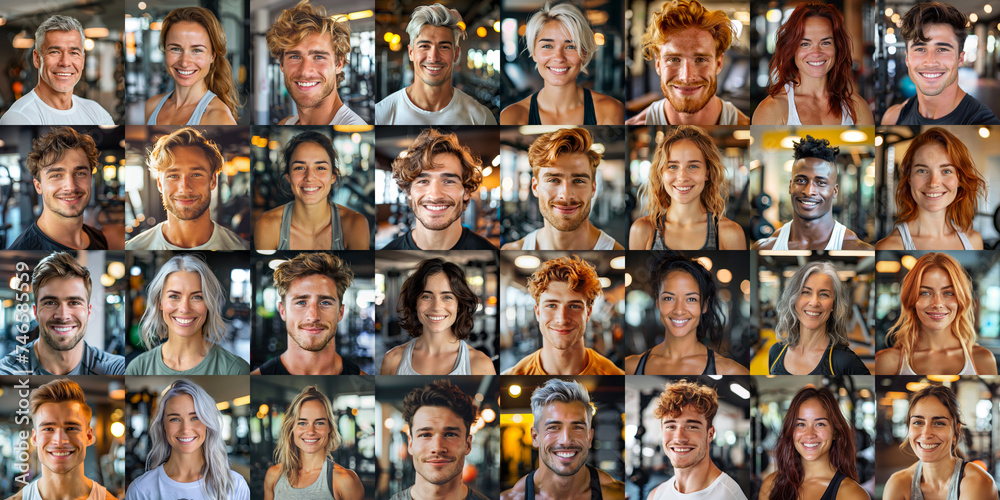 Collection of Energetic Individuals Portraits in a Gym.