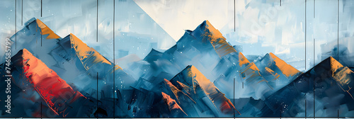 Abstract painting.Oil paint on canvas. Mountain . Painting in the interior. A modern poster.  photo