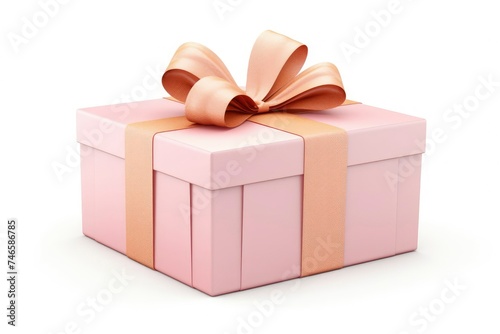 pink gift box wrapped with gold bow and ribbon isolated on background.