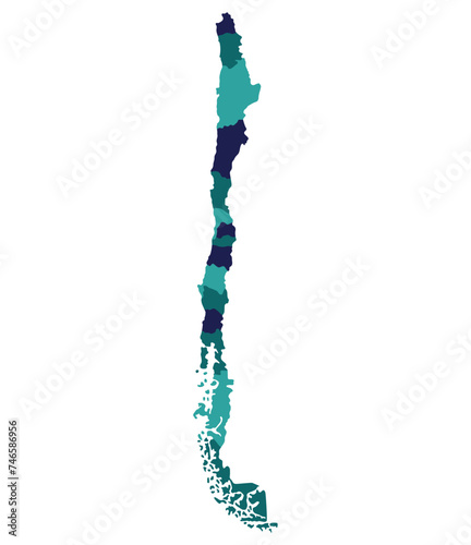 Chile map. Map of Chile in administrative provinces in multicolor