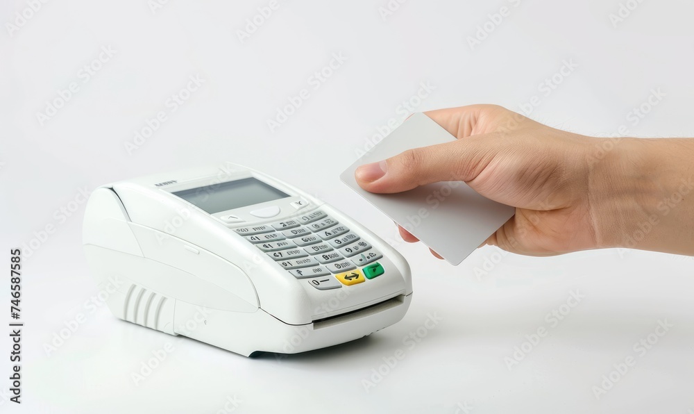A customer paying by tapping credit card to a swiping machine A customer paying by tapping credit card to a swiping machine