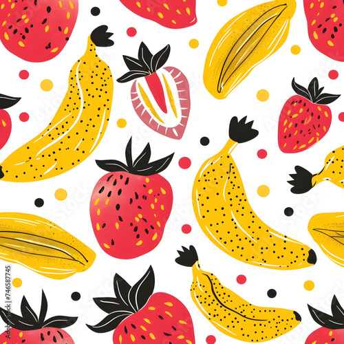 Background vector banana orange and strawberry 