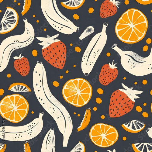Background vector banana orange and strawberry 