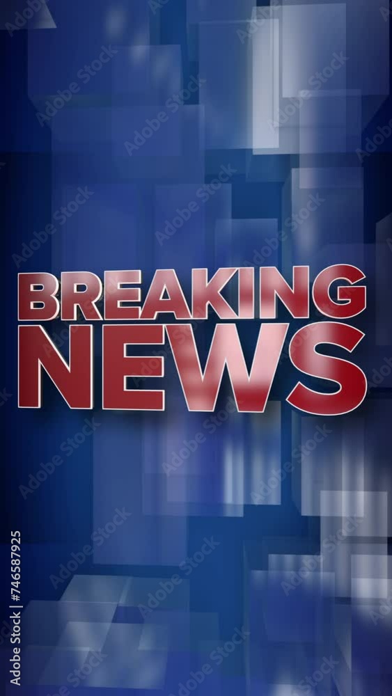 A red and blue dynamic vertical 3D BREAKING NEWS background title page bumper animation.	