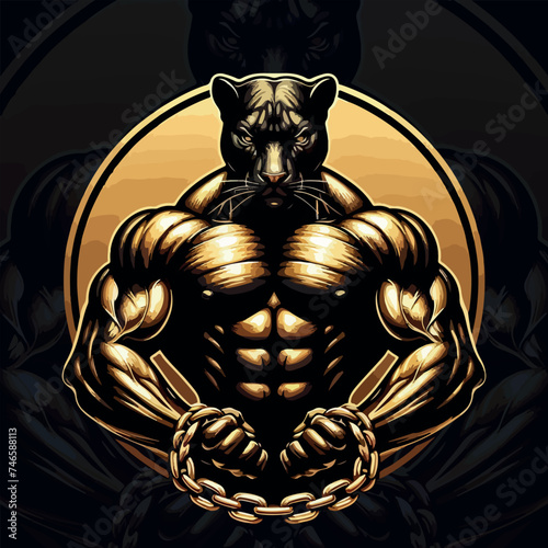 Vector Angry Panther bodybuilder concept illustration design, Generative Ai