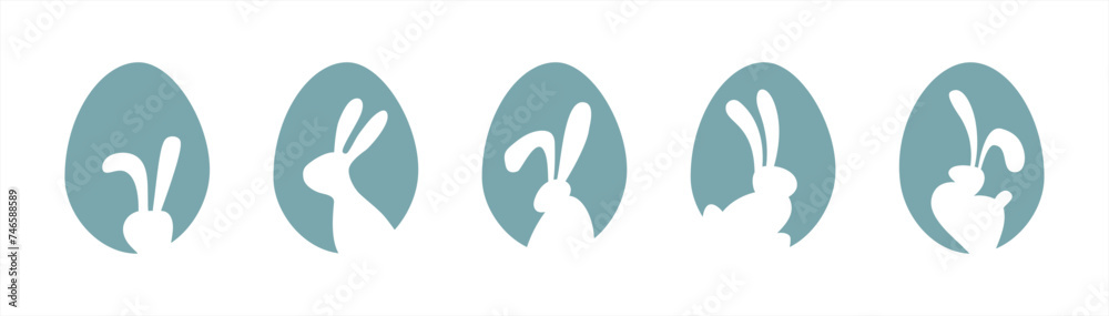 Easter egg hunt. Easter rabbit set. Bunny outline vector illustration. Bunny rabbit cut out on easter egg isolated. Vector 10 eps. Easter egg hunt. Easter rabbit set. Bunny outline vector illustration. Bunny rabbit cut out on easter egg isolated. Vector 10 eps.