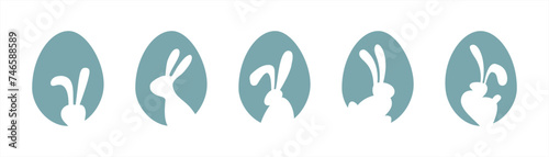 Easter egg hunt. Easter rabbit set. Bunny outline vector illustration. Bunny rabbit cut out on easter egg isolated. Vector 10 eps.