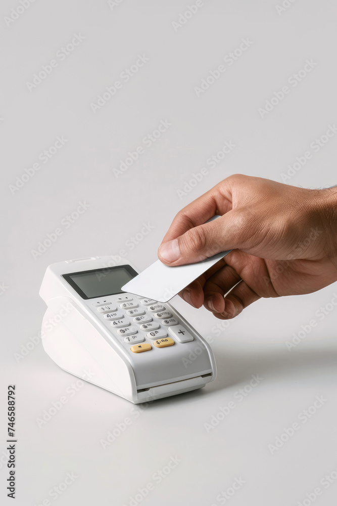 A customer paying by tapping credit card to a swiping machine A customer paying by tapping credit card to a swiping machine