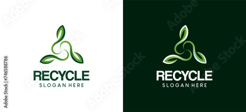 recycling triangle with natural green leaves, recycling ecology logo design