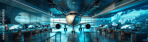 Digital twin of an entire airline fleet managed in a futuristic operations center for optimal efficiency