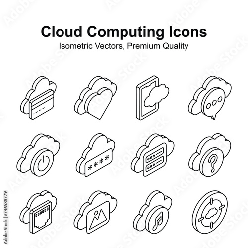 Have a look at this visually appealing cloud computing isometric vectors set