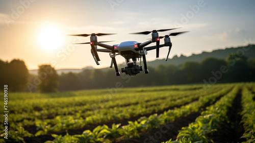 A drone flying over fields