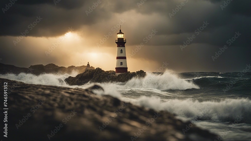 lighthouse at night A scary lighthouse in a storm,  