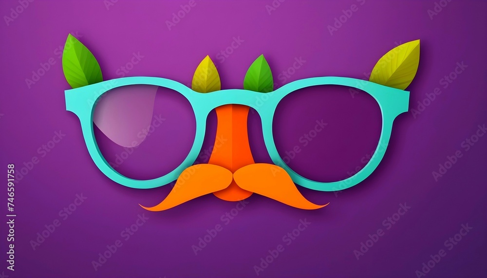 April Fools Day with Funny Glasses in paper cut style. April 1 banner .Fools' Day Poster. Funny spring holiday created with generative ai
