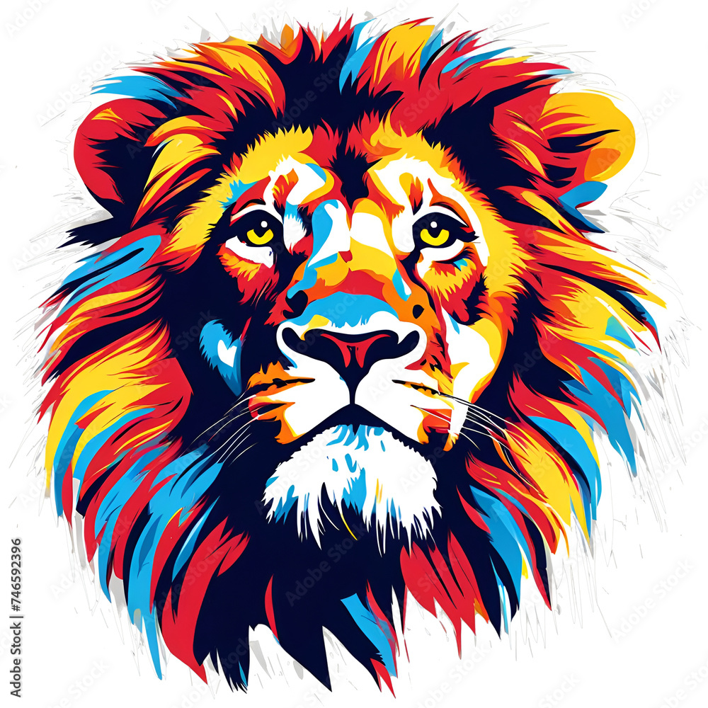 Lion illustration isolated, png file, full of colours image with transparent background