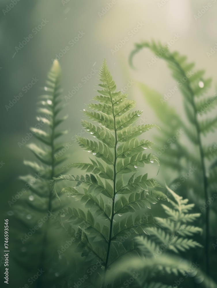 Green fern in the forest over blurred background